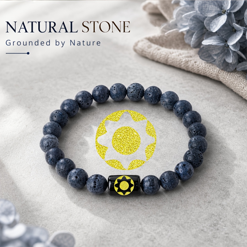 Natural Stone Beaded Bracelet with Geometric Sun Gear